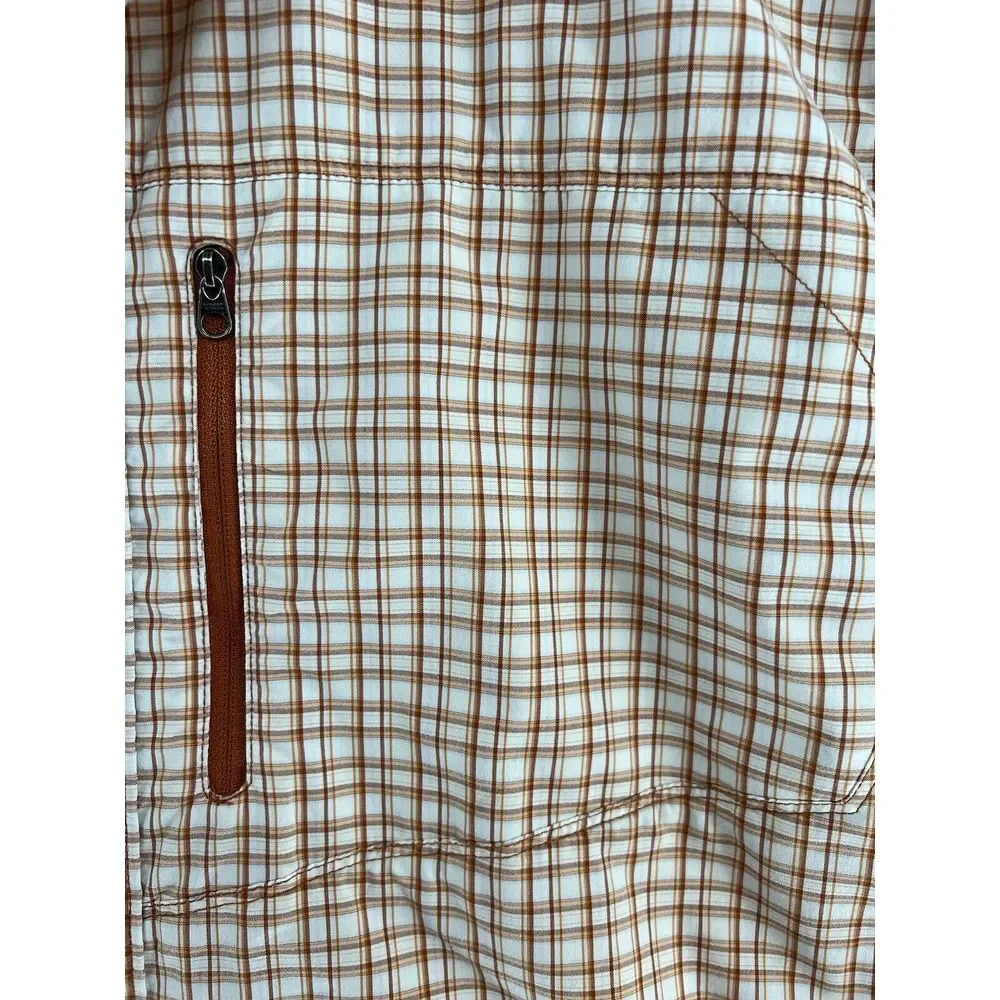 The North Face Mens Large Collared Short Sleeve Plaid Button Up Orange Vent READ